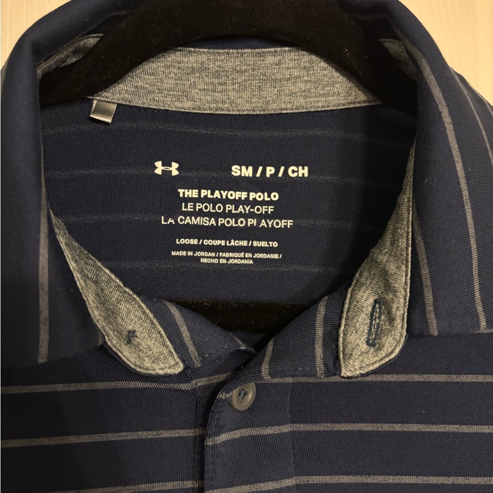 Under Armour Navy and Gray Striped Polo